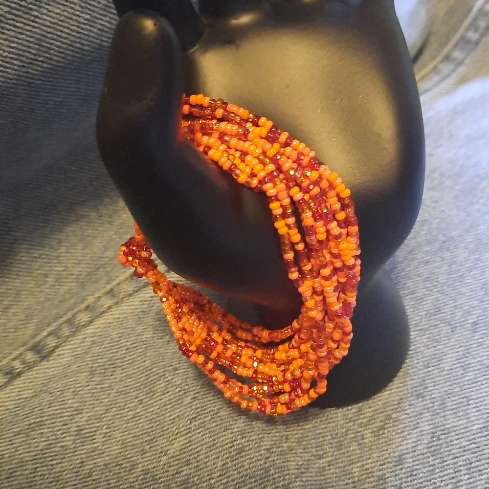 12 Strand Cuff Beaded Orange Tone Bracelet.. Orangreffic must see - Picture 5 of 5